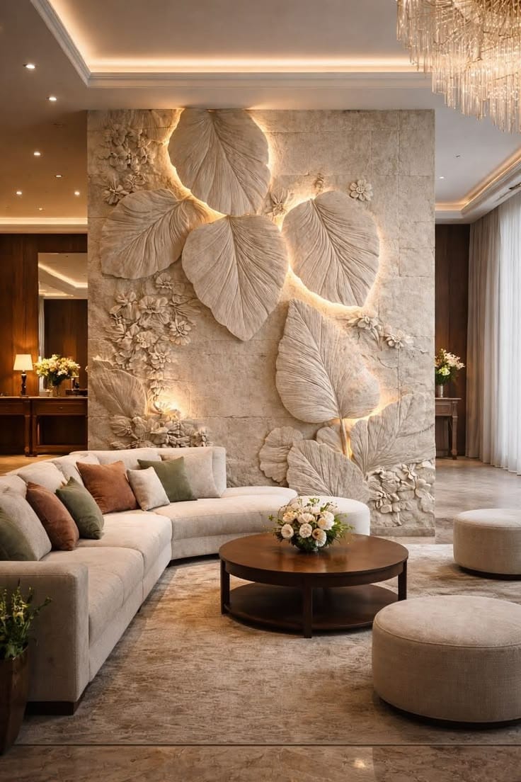 3D wall art design in living room