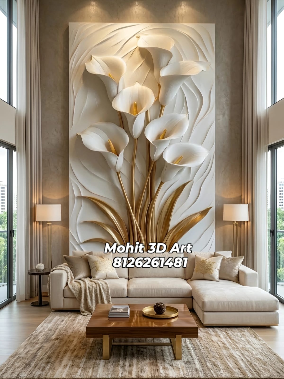 3D wall art design in living room